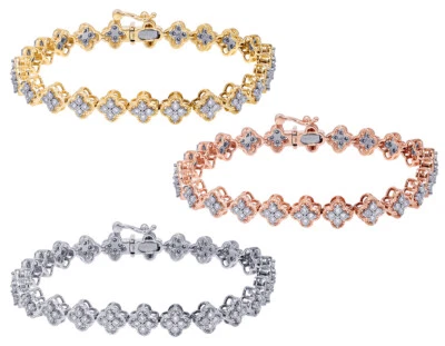 Illusion Set 4/5 CT Real Diamond Clover Link Bracelet 10K Gold 7.5MM 7" - Image 1 of 4