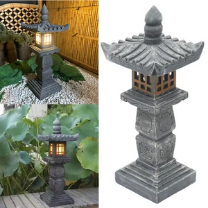 Resin Stone Lantern Statue Garden Lamp Pagoda Statue Yard Decor Light Dark Gray - Picture 1 of 9
