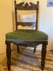 Antique Victorian or Regency Dining Chair, Dark Wood, Green Velvet. Project - Picture 1 of 7
