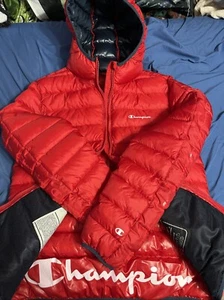 Men’s Champion Puffer Jacket/Coat-Red/Blue. Size Medium “Tech Fill” Double Sided - Picture 1 of 14