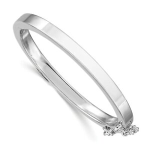 .925 Sterling Silver Rhodium Plated Polished w/ Safety Hinged Child's Bangle 5"
