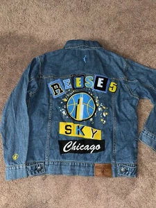 WNBA Women's Chicago Sky Angel Reese #5 Basketball Blue Denim Jacket Medium - Picture 1 of 19