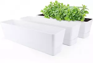 3PCS 16X3.8 Inch Large Herb Planters with Tray Indoor Succulent Cactus Flowers - Picture 1 of 13
