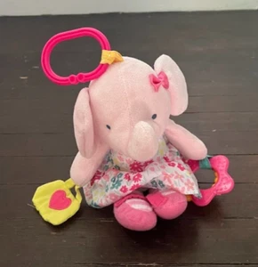Carters Pink Elephant Plush Baby Toy Rattle Crinkle Stroller Clip Floral Dress - Picture 1 of 5