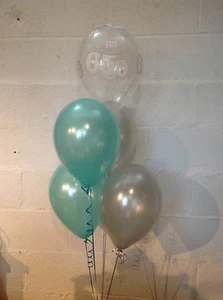 30 Aqua, Silver and 65th Aged Range Pearlised Latex Balloons with Curling Ribbon - Picture 1 of 1