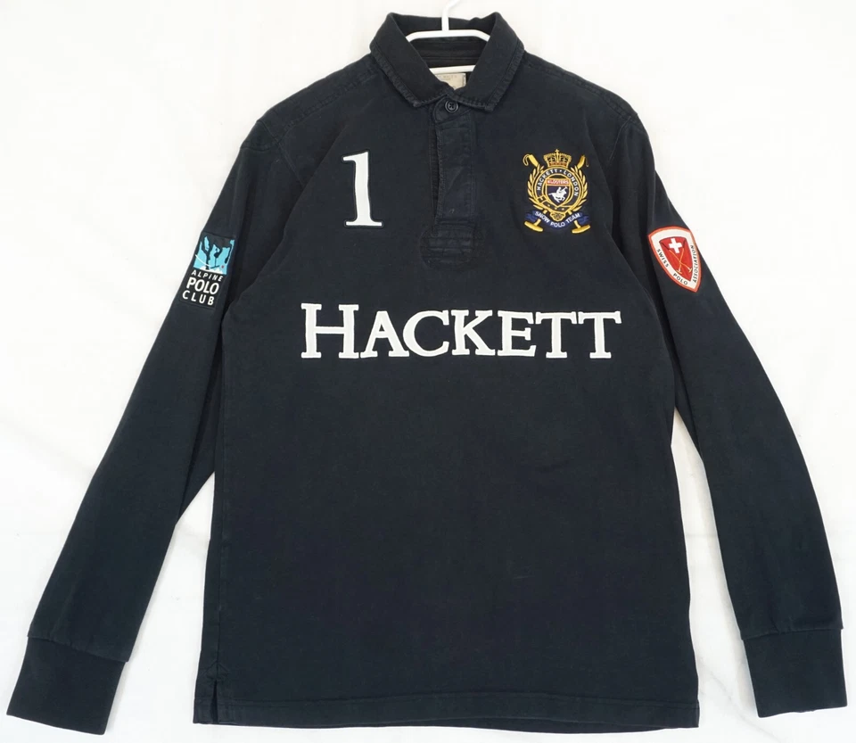Hackett Swiss Alpine Polo Club Negro Manga Larga Polo Hombre S - Imagen 1 de 4