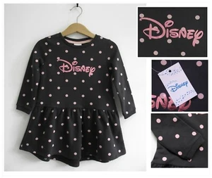 Girls Disney Sweatshirt Jumper Dress Charcoal Slogan Polka Dot 2-5 Years BNWT - Picture 1 of 11