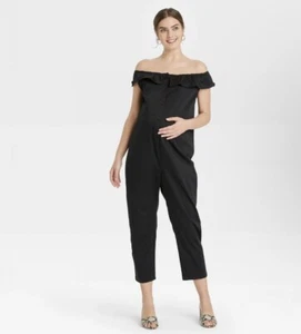 NWT The Nines by HATCH Off Shoulder Button-Front Maternity Jumpsuit Size Small - Picture 1 of 3