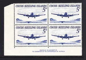 COCOS KEELING ISLANDS: 1963 5d CONSTELATION  CORNER IMPRINT  BLOCK OF 4  MH - Picture 1 of 1