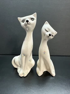 Set of Two Tall Hand-Painted Cat Figurine Detailed with Flowers - Picture 1 of 13