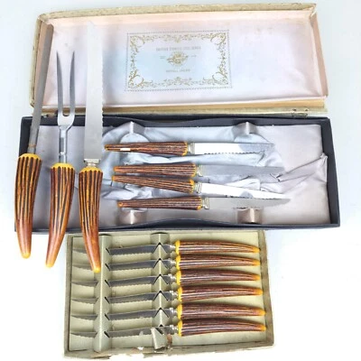 VINTAGE Sheffield England Forge Crown Crest Carving Knives Carving Bakelite MCM - Image 1 of 4