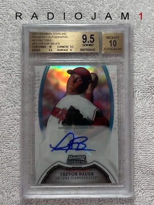 2011 Bowman Sterling TREVOR BAUER Refractor Autograph RC /199 GEM BGS 9.5 - Image 1 of 2
