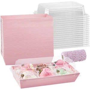 50 Pack Paper Charcuterie Boxes with Clear Lids, Disposable Strawberry Boxes - Picture 1 of 7