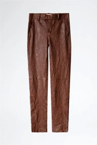 Zadig & Voltaire Prune Crinkle Leather Trousers Pants Brown $898, Sz 38, US M - Picture 1 of 10