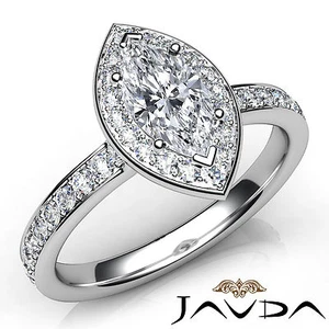 Anillo de compromiso de diamantes talla marquesa claridad con montura de halo pavé GIA I SI1 1,17 quilates - Imagen 1 de 7