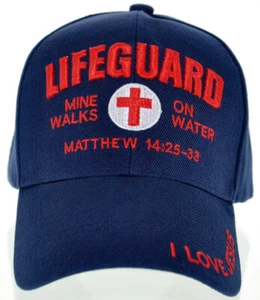 LIFEGUARD MATTHEW 14:25-99 I LOVE JESUCRISTO GORRA DE BAILE SOMBRERO AZUL MARINO - Imagen 1 de 4