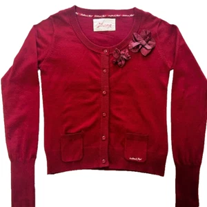 Outback rote Strickjacke Damen P groß rot Button Down Taschen Band Blumen lesen - Bild 1 von 7