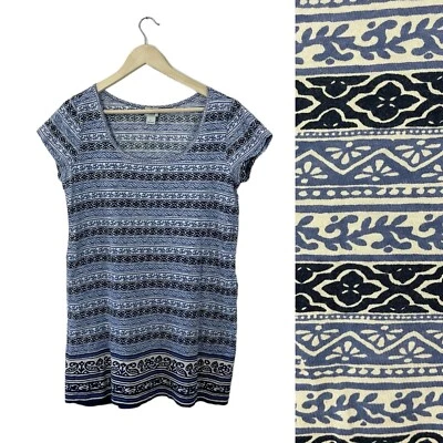 Lucky Brand Irving & Fine Large Tunic Mini Dress Short Sleeve Blue Boho Womens - Image 1 of 4
