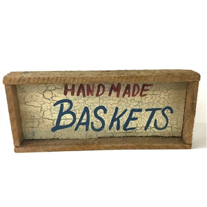 Wooden HANDMADE BASKETS Shelf Sitter Free Standing Wall Hanging Sign - Picture 1 of 4