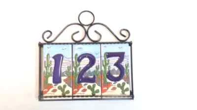 Choice of 6 Styles Horizontal 3 # Talavera Address Numbers in a Welded Frame - Image 1 of 4