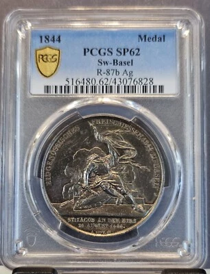 1844 SWITZERLAND BASEL SILVER SHOOTING FESTIVAL MEDAL PCGS SP 62 RARE - Image 1 of 3