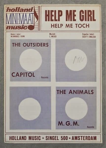 vintage 1966 Rock sheet music HELP ME GIRL as rec by THE ANIMALS & OUTSIDERS - Picture 1 of 3
