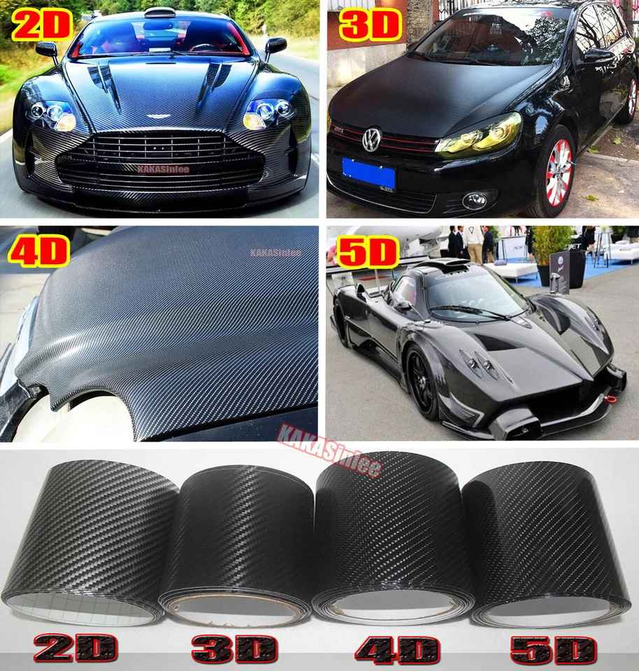 Black 2D 3D 4D 5D Carbon Fiber Car Motor SUV Hood Wrap Vinyl Strip Sticker US - Изображение 1 из 4