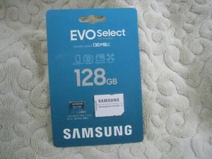 SAMSUNG EVO Select 128GB MicroSD Memory Card with adapter NEW ON CARD FREE SHIP! - Zdjęcie 1 z 3
