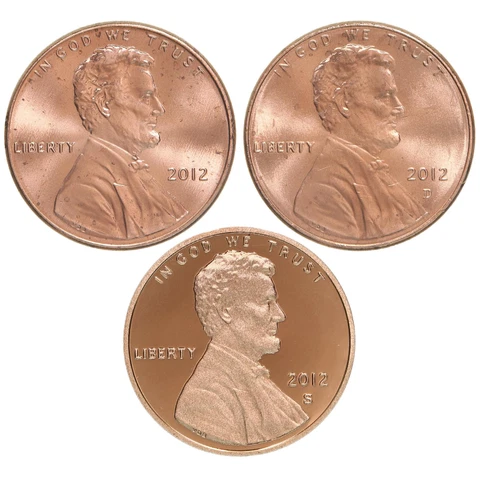 2012 P D S Lincoln Shield Cent Year Set Proof & BU US 3 Coin Lot Cover