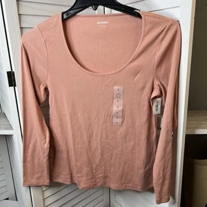 NWT Old Navy Womens Ribbed T-Shirt Long Sleeve Scoop Neck “Sunrise Pink” Sz Lg - Picture 1 of 5