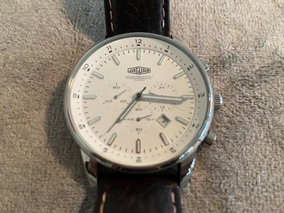 Jaguar Hombre Reloj Carreras Cara Blanca Con Correa Cuero Marrón Foto 1 de 4