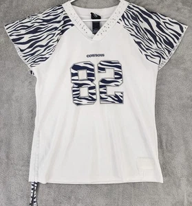 Reebok Dallas Cowboys Witten Jersey Womens Large White Blue Zebra Print Football - Picture 1 of 12