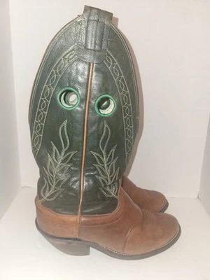 Botas de caubói vintage masculinas OLATHE 9 D marrom 14” de altura Buckaroo 7240 EUA - Imagem 1 de 4