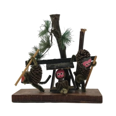 Japanese Wooden Kokeshi Doll Vtg Figurine Monkey Litter Palanquin Brown KF760 - Image 1 of 4