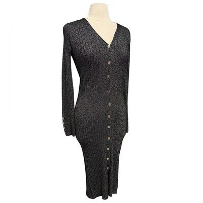 Vestido Suéter Alison Andrews Con Botones Manga Larga Gris Midi Talla Pequeña Foto 1 de 4