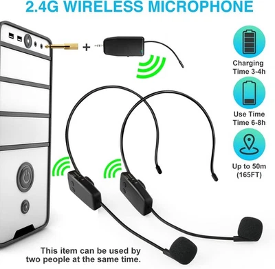 Wireless Headset Microphone System oxxyeeKS 2.4G Dual Headset Mics Transmitter - Image 1 of 4