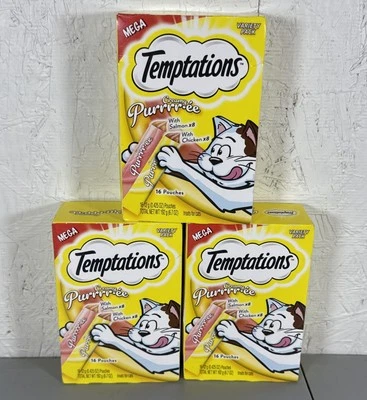Temptations Puré Cremoso Sabor Pollo y Salmón Golosinas para Gatos PACK DE 3 48 Bolsas Foto 1 de 4