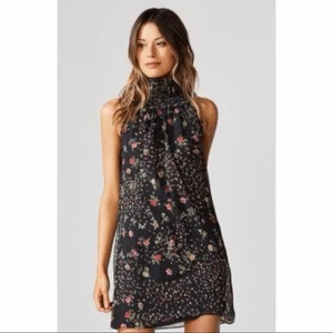 BAILEY 44 for ANTHROPOLOGIE Women’s Black Floral Smocked Turtleneck Irina” Mini - Picture 1 of 8