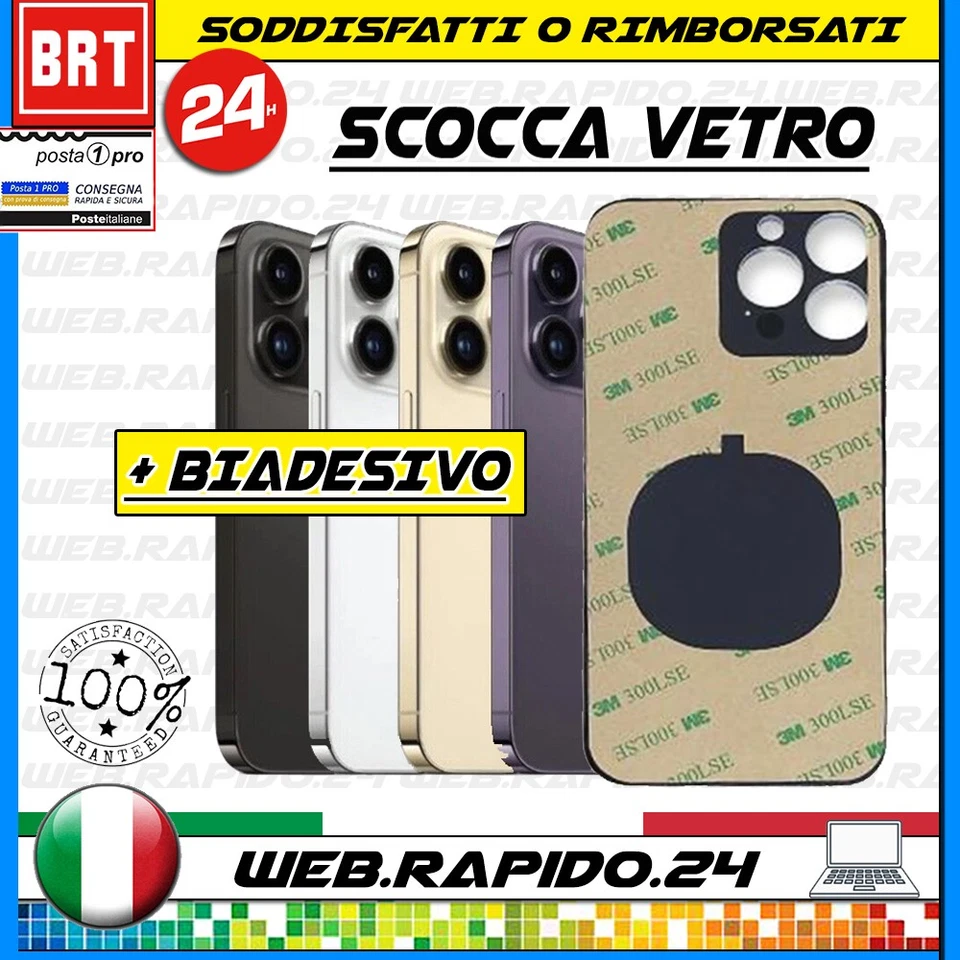 BACK COVER SCOCCA POSTERIORE APPLE IPHONE 14 PRO MAX BIG HOLE VETRO+BIADESIVO!