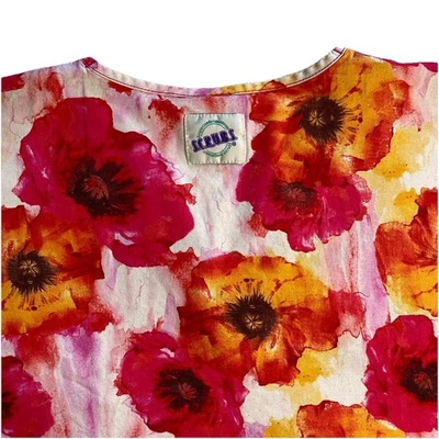 S.C.R.U.B.S. Scrub Top Size XL Orange Yellow Watercolor Flower Floral Print - Image 1 of 4