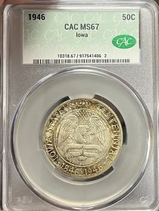 1946 CAC MS67 Iowa Silver Commemorative Half Dollar - Picture 1 of 5