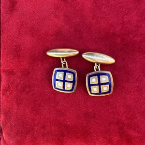 Alte Manschettenknöpfe Oria Platte Gold emailliert Ref J185 - Bild 1 von 3