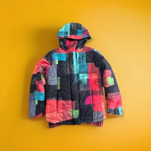 Roxy Jacket Coat Dry Flight 10K Girls S 7-8  Hooded Snowboard Ski Geometric - Picture 1 of 18