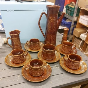 Saxony Ellgreave Coffee set Brown Ceramic Vintage 11 Inch pot - Picture 1 of 14