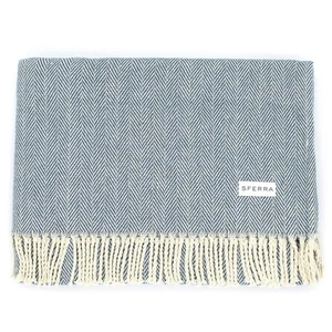 Sferra Celine Herringbone, 100% Cotton Throw Blanket - Cadet - Picture 1 of 3