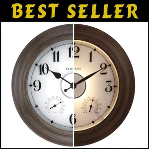 Oversized 24-Inch Metal Outdoor Clock with Thermometer, Hygrometer & Night Light - Picture 1 of 12