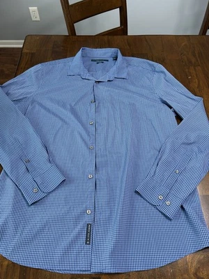Perry Ellis Blue Plaid Long Sleeve Mens XXL SLim FIt Stretch - Image 1 of 3