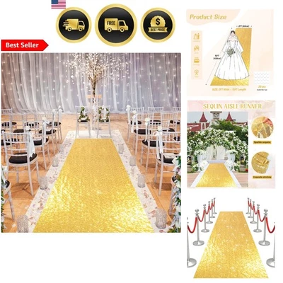 Alfombra dorada de lentejuelas para corredor de pasillo de boda para ceremonia interior exterior 2 pies x 15 pies Foto 1 de 4
