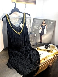 Favoloso set costume Flapper Deluxe - anni '20 stile Charleston frange nero/oro - Foto 1 di 19