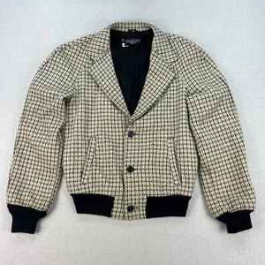 Vintage Campus Assembly Line Bomber Jacket Mens 36 Beige Wool Blazer Lapels 80s - Picture 1 of 15